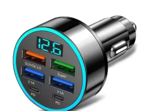 Phong Cách Mới Màn Hình Kỹ Thuật Số Sạc Xe Hơi 4usb 66W Sạc Nhanh PD Đầu Sạc Điện Thoại Di Động Một Cho Bốn Với Bộ Sạc Xe Halo C8 4PD + 2US B Sạc Siêu Nhanh