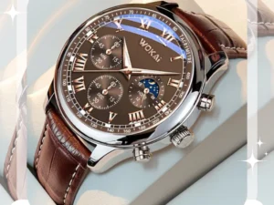 Đồng hồ đeo tay nam W06 dây da nâu mặt nâu lịch lãm sang trọng