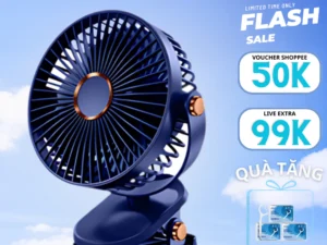 ( Loại 1)  Quạt tích điện kẹp bàn mini để bàn 5 mức độ có đèn led pin 5000 MHA Và 10000 MHA cao cấp