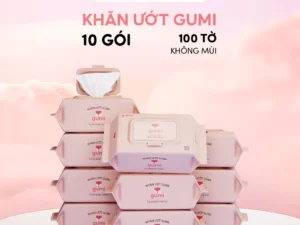 Thùng 10 gói khăn ướt Gumi không cồn không parabens cao cấp dành cho em bé