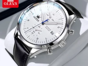 OLEVS Đồng hồ Nam Chính hãng Dây đeo đồng hồ bằng da lịch chức năng phát sáng Quà có Đơn giản 2880