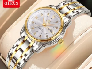 OLEVS Đồng hồ Nữ Chính hãng dây đeo bằng thép không gỉ lịch có chức năng phát sáng chống thấm 5513
