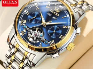 OLEVS Đồng hồ cơ Nam Chính hãng dây đeo bằng thép không gỉ Lịch Chống nước Đa chức năng Quà 6607